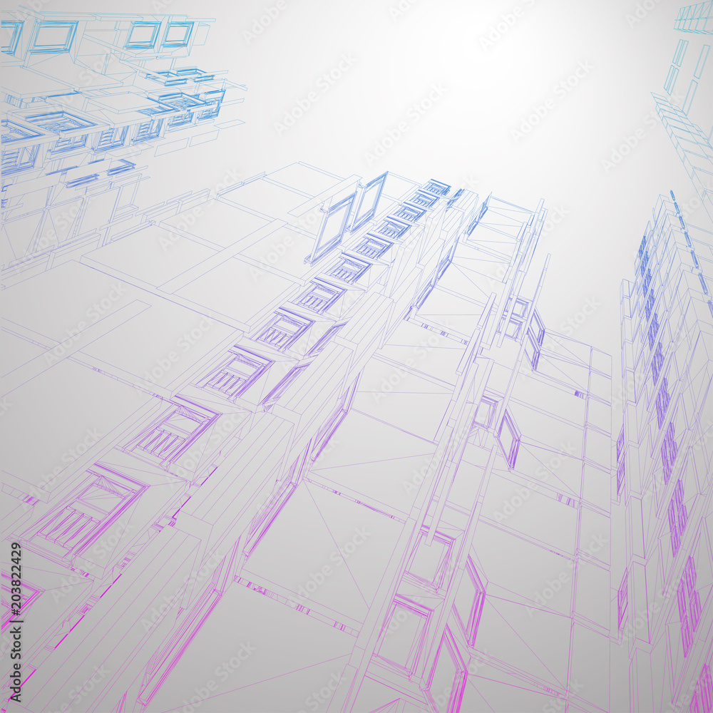 Modern architecture wireframe. Concept of urban wireframe. Wireframe building illustration of architecture CAD drawing. Modern architecture wireframe. Concept of urban wireframe. Wireframe building illustration of architecture CAD drawing.
