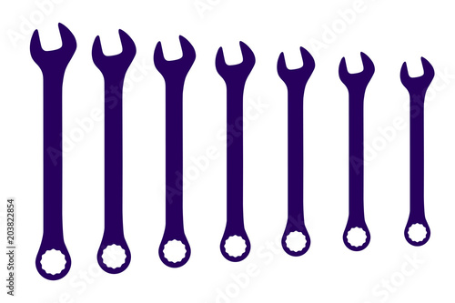Vector dark blue wrench spanner set on white background