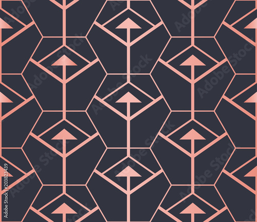 Hexagon Pattern. Endless. Seamless Pattern. Trendy Copper Look.