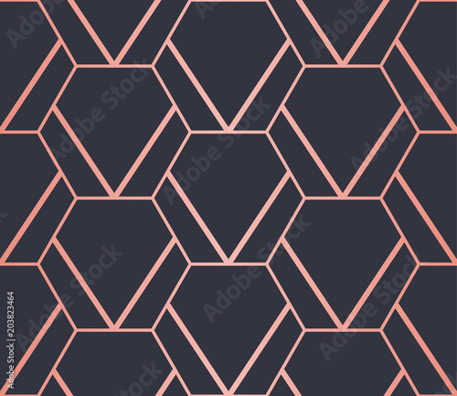 Hexagon Pattern. Endless. Seamless Pattern. Trendy Copper Look.