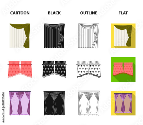 Curtains, stick, cornices, and other web icon in cartoon,black,outline,flat style.Bow, fabric, tulle icons in set collection.