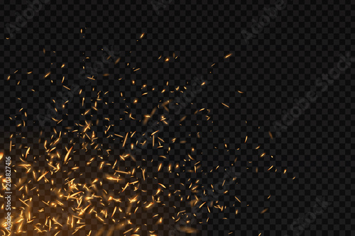 Vector realistic isolated fire effect for decoration and covering on the transparent background. Concept of sparkles, flame and light.