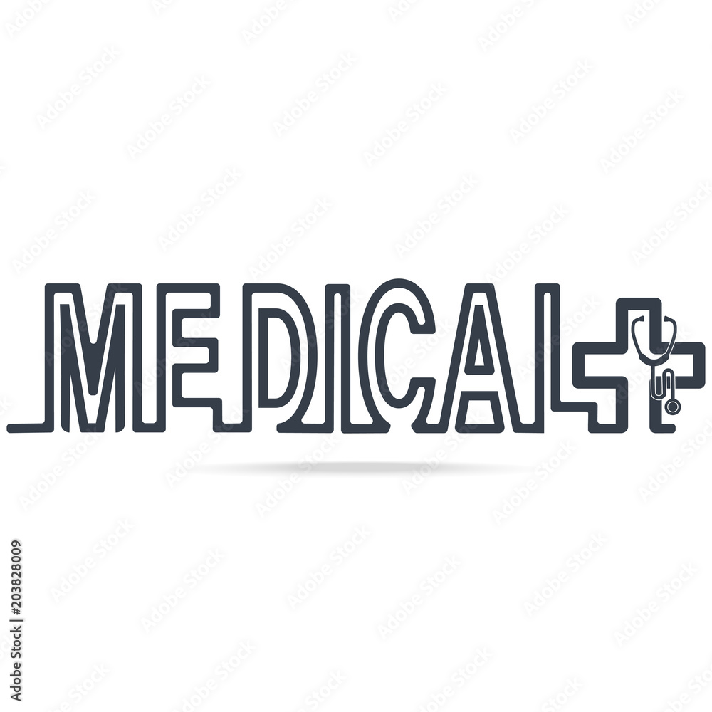 Mecical icon, text and Stethoscope line style icon