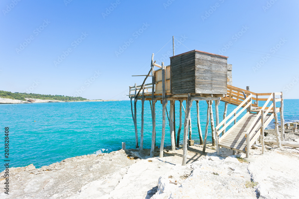 Vieste, Apulia - Fishing trabocco at the rocky beach of Vieste