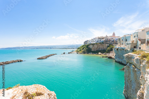 Vieste, Apulia - Turquoise water at the cliffs of the old town in Vieste