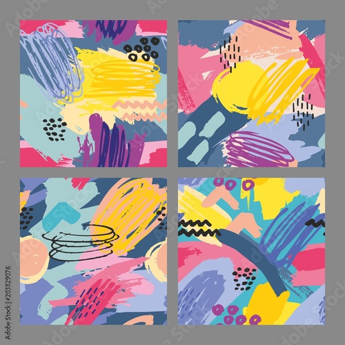 Set of vector seamless patterns with brush strokes