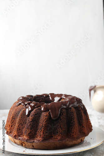 Homemade pound cake with chocolate sauce