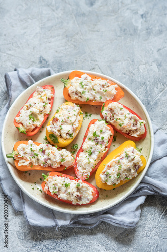 peppers stuffed with cheese, bacon and herbs
