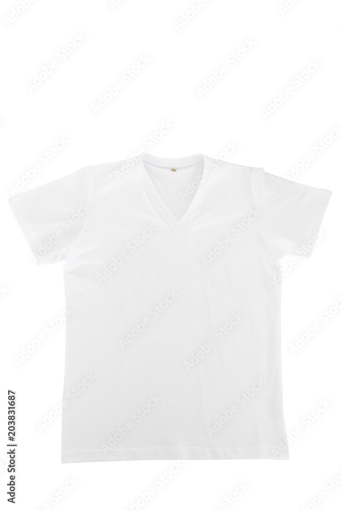 V-neck white t-shirt behind white background V-neck white t-shirt behind white background