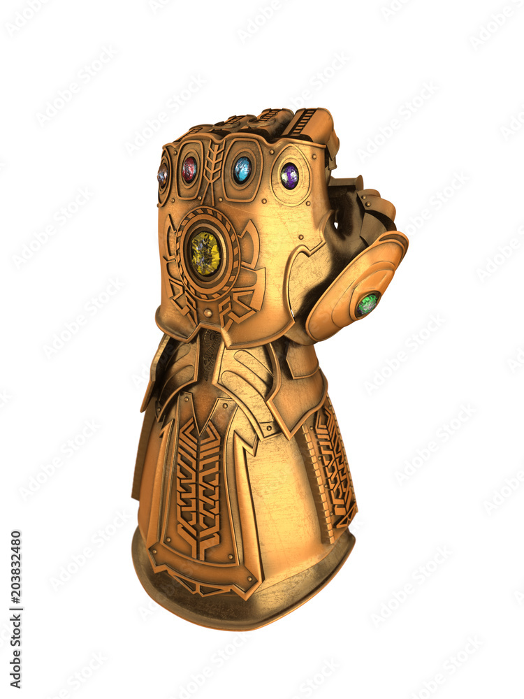 Thanos Golden Gauntlet Of Infinity With Gemstone Isolated 3d Illustration 3d Render Stock イラスト Adobe Stock