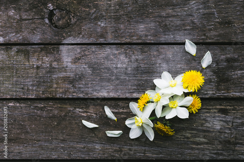 Fototapeta Naklejka Na Ścianę i Meble -  Spring flowers on a old wooden background