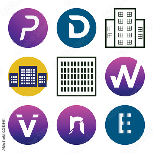 Set Of 9 simple editable icons such as E, n, V