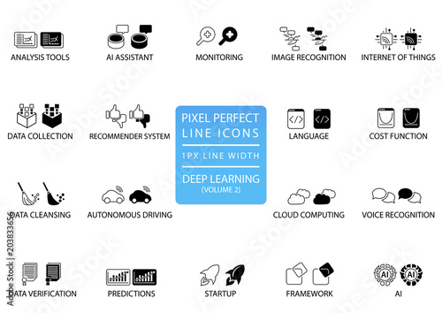 Pixel perfect thin line icons and symbols for deep learning.