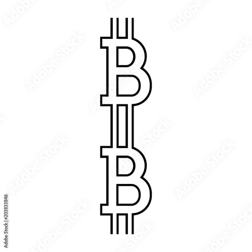 Blockchain line icon. Blockchain records represented by bitcoins connected with chain links. Vector Illustration
