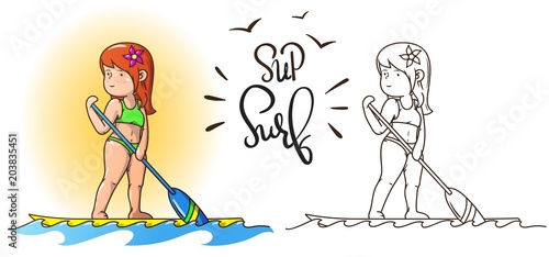 Stand Up Paddle Surfing, vector image
