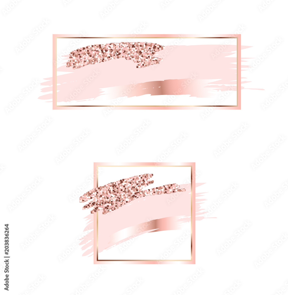 Brush strokes in gentle pink tones.Gentle pastel colors.Rose gold frame