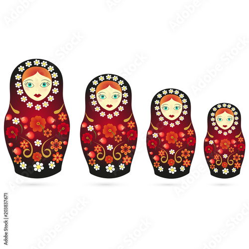Russian tradition matryoshka dolls in style Hohloma