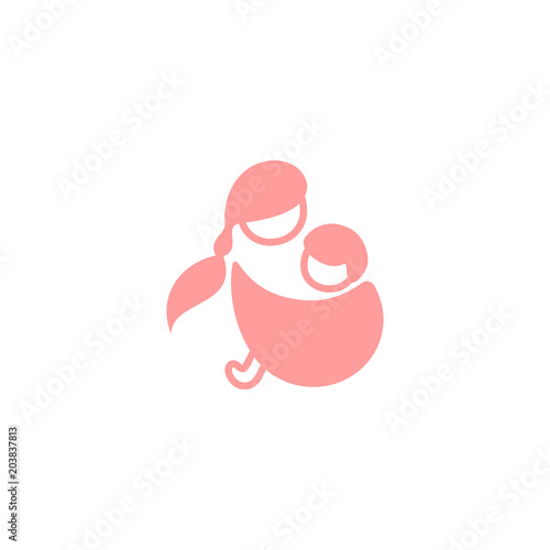 Vector logo mother with her baby in sling. Sling logotype. Wearing baby in sling