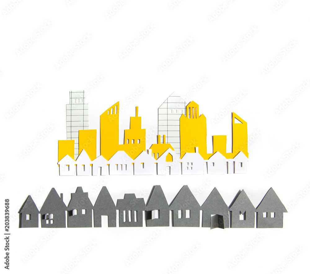 Paper cut design. Modern city with skyscrapers and office buildings.  Abstract background