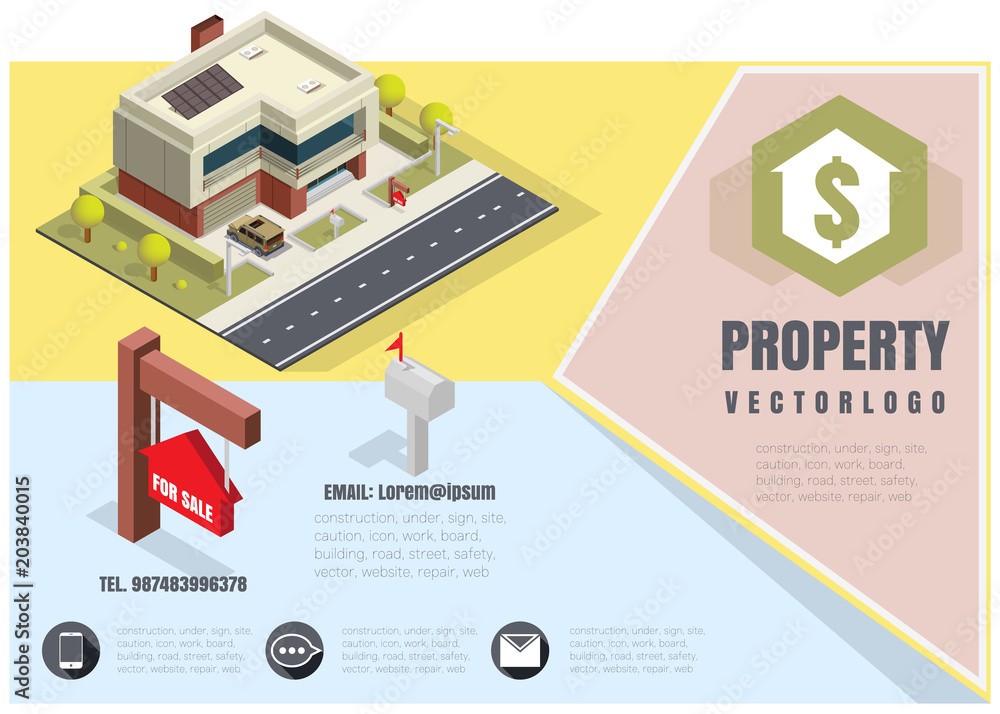 house with a sign for sale, isometrics, vector illustration of a private house with a car. Part of the city 3d, the logo of the cottage house with a sign for sale, isometrics, vector illustration of a private house with a car. Part of the city 3d, the logo of the cottage