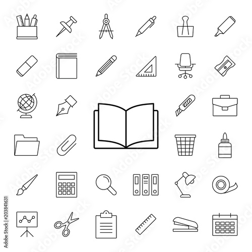 stationery and workplace appliance line vector collection icons