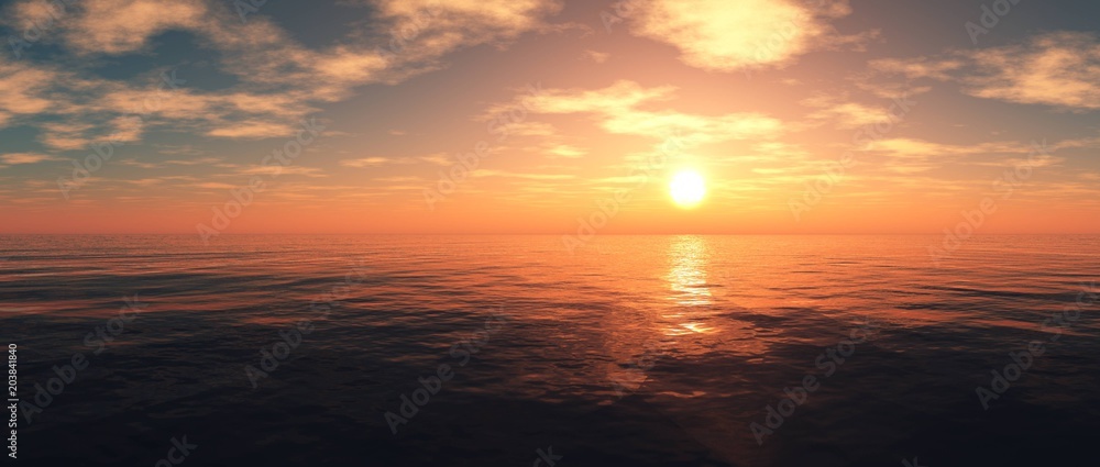 sea sunset, panorama of the sea landscape, sunrise in the ocean, light above the water
