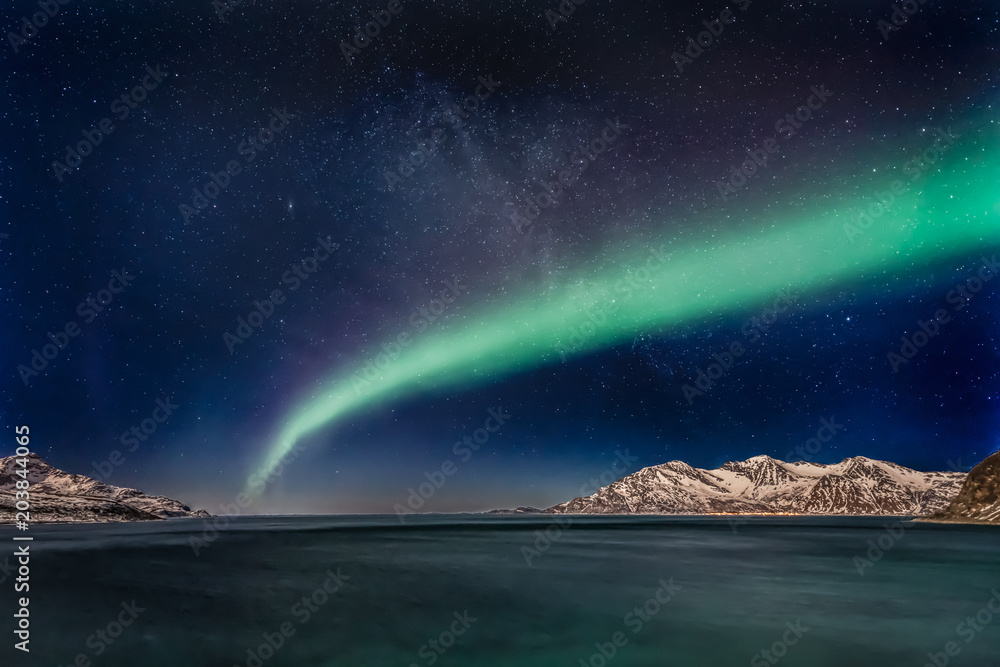 Aurora Borealis (northern lights) Grotfjord - Kvaloya, north Norway