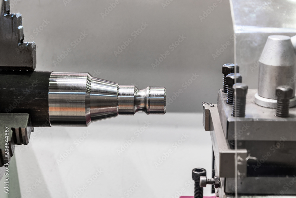 Fototapeta premium metal workpiece clamped in the lathe chuck CNC machine