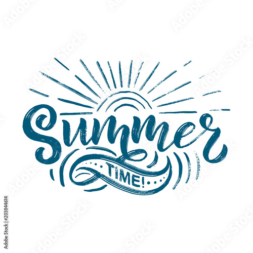 Vector hand drawn lettering about Summer. Isolated calligraphy for travel agency, beach party. Great design for postcard, print or poster.