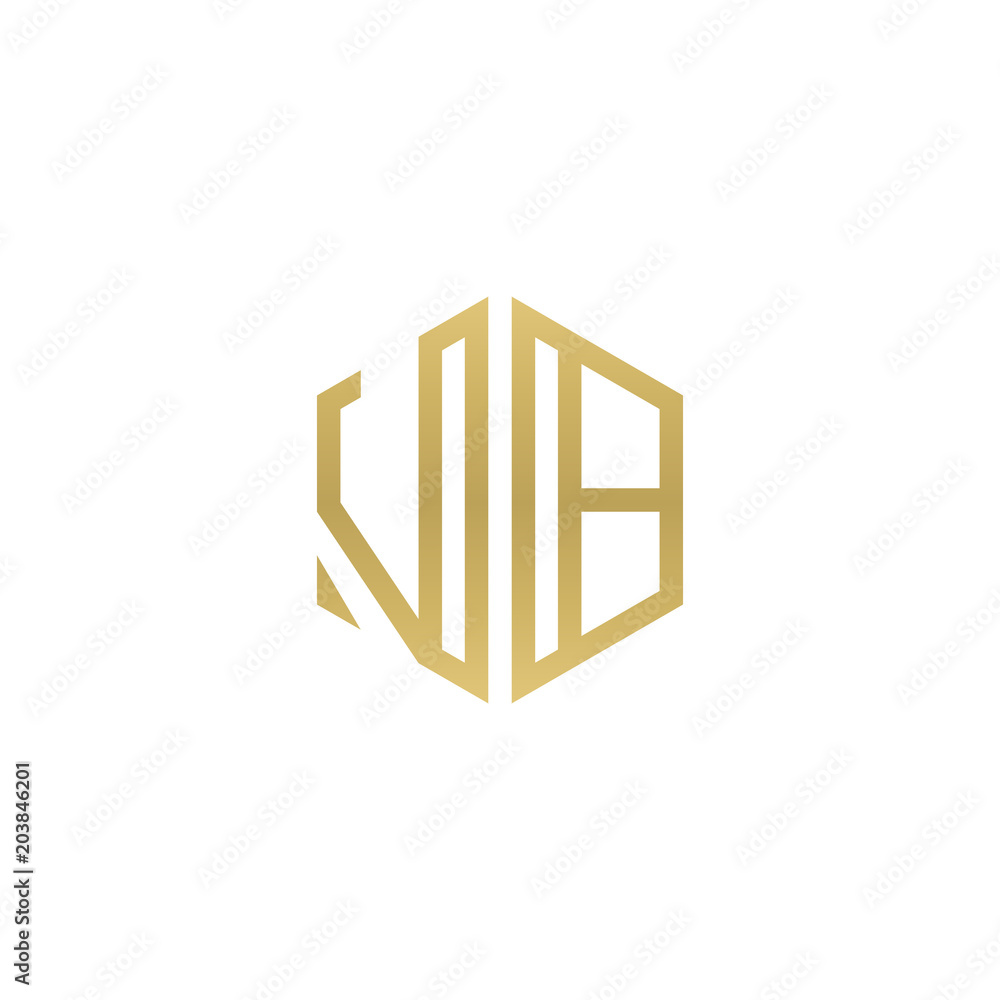 Initial letter VB, minimalist line art hexagon shape logo, gold color Initial letter VB, minimalist line art hexagon shape logo, gold color