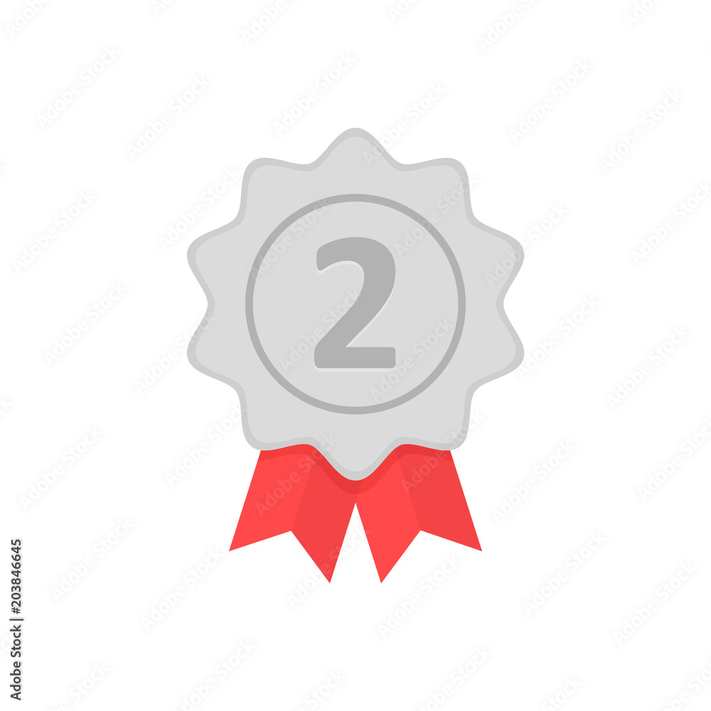Silver medal with red ribbons. First place, winner, prize, concepts. Vector illustration. Silver medal with red ribbons. First place, winner, prize, concepts. Vector illustration.