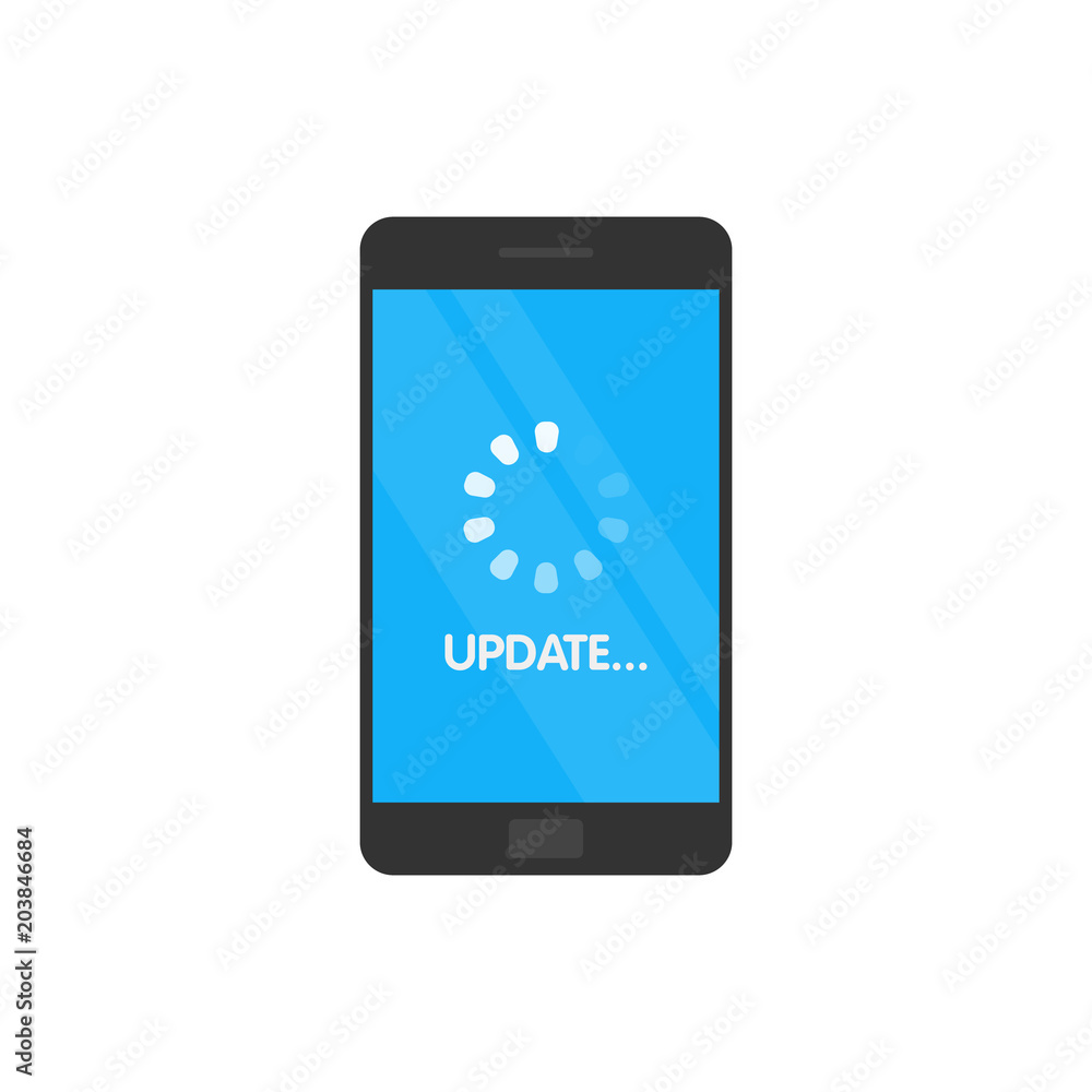 Update System software and upgrade concept. Loading process in smartphone screen. Vector illustration. Update System software and upgrade concept. Loading process in smartphone screen. Vector illustration.