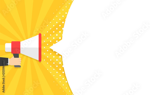 Speech bubbles announced by megaphone,flat vector illustration background.