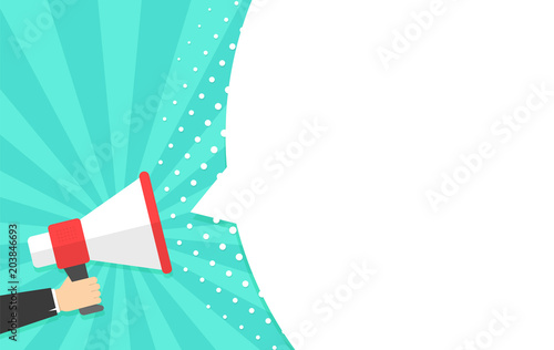 Speech bubbles announced by megaphone,flat vector illustration background.
