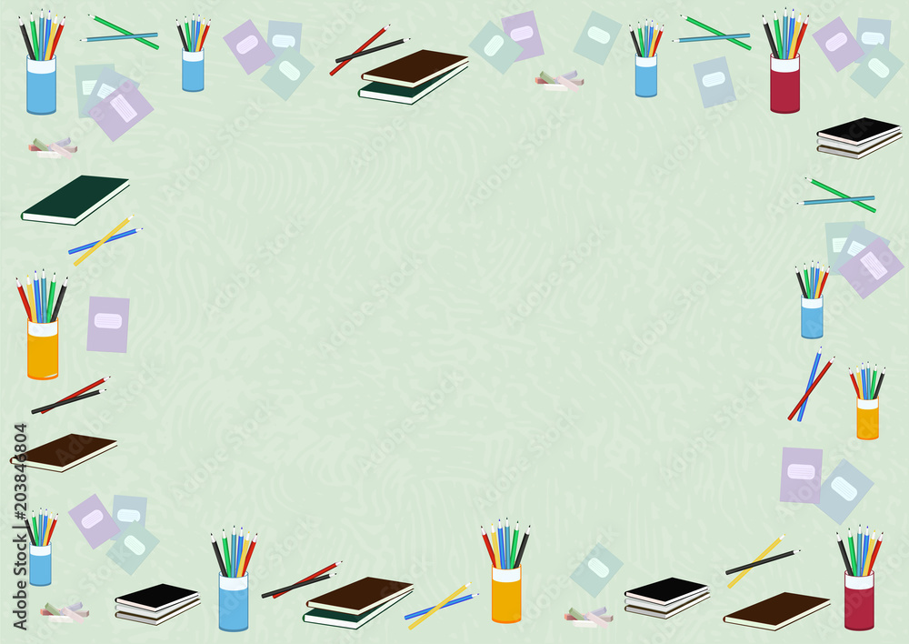 Obraz premium beautiful vector background for a holiday teacher's day postcard, poster, banner, packaging, training materials, with elements of a notebook, pencil, chalk, stationery.