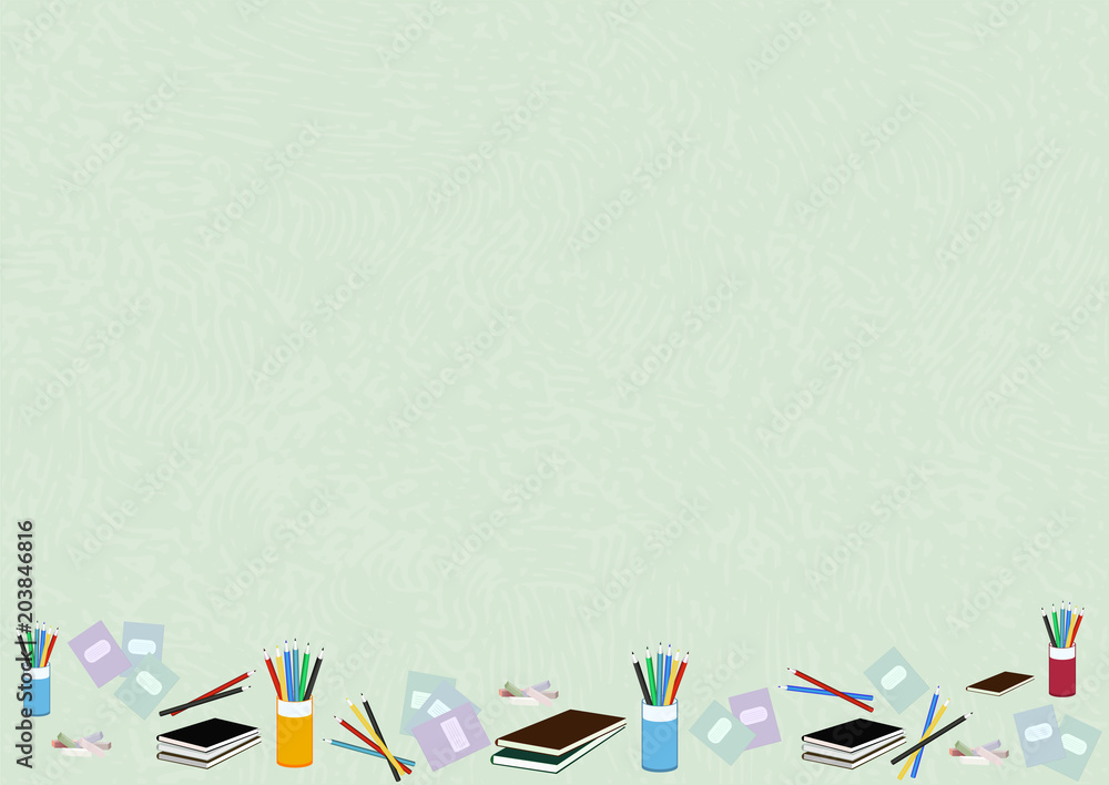 Obraz premium beautiful vector background for a holiday teacher's day postcard, poster, banner, packaging, training materials, with elements of a notebook, pencil, chalk, stationery.