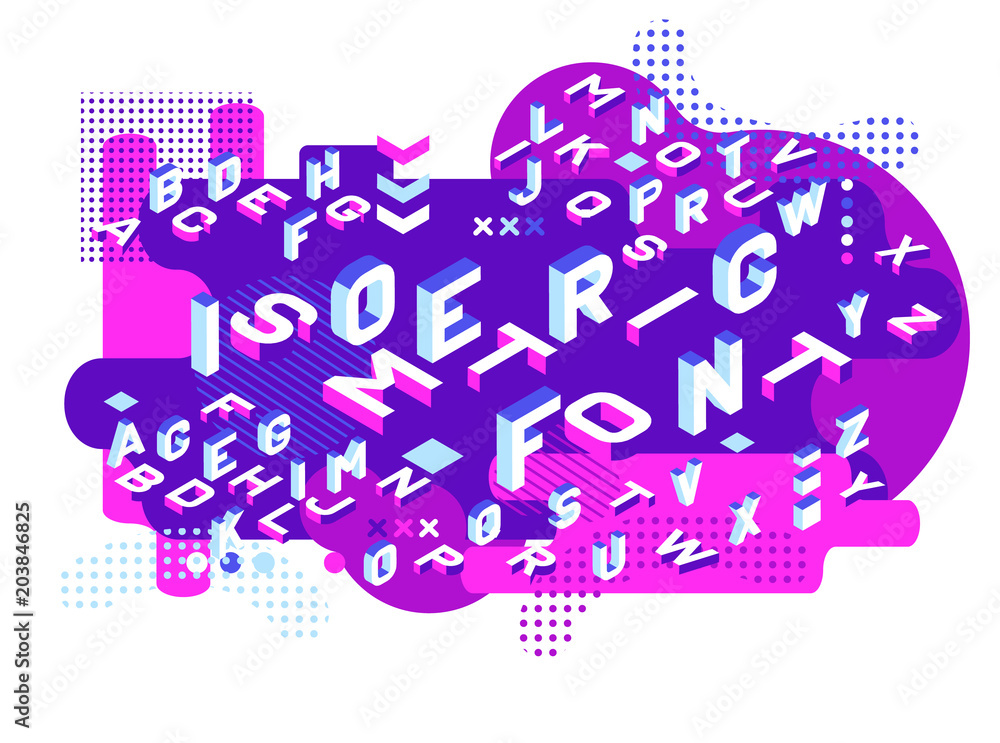Colored letters Memphis style. Isometric letters set. Creative trend letters in isometric form. ector illustration 10 eps.