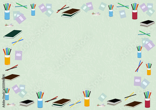 beautiful vector background for a holiday teacher's day postcard, poster, banner, packaging, training materials, with elements of a notebook, pencil, chalk, stationery.