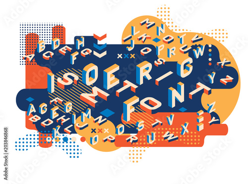 Colored letters Memphis style. Isometric letters set. Creative trend letters in isometric form. ector illustration 10 eps.