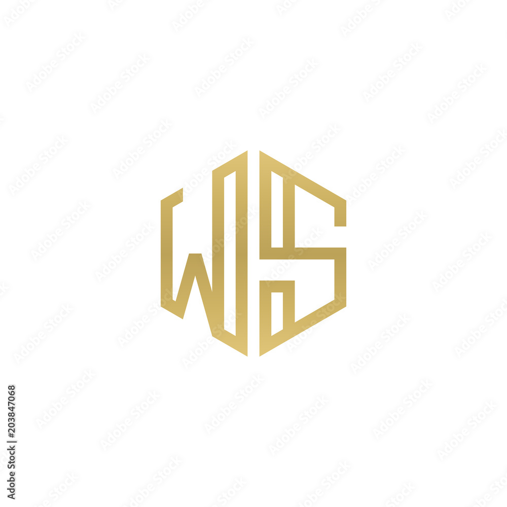 Initial letter WS, minimalist line art hexagon shape logo, gold color Initial letter WS, minimalist line art hexagon shape logo, gold color