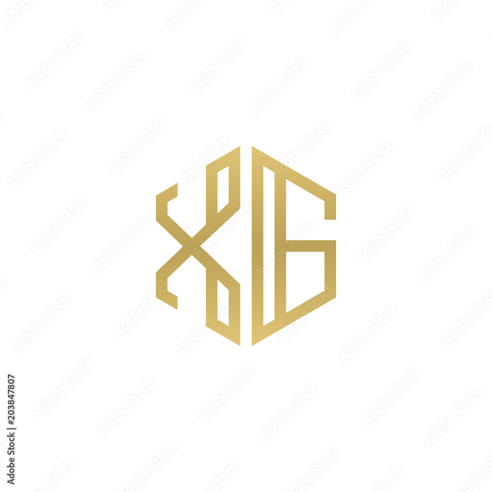 Initial letter XG, minimalist line art hexagon shape logo, gold color Initial letter XG, minimalist line art hexagon shape logo, gold color