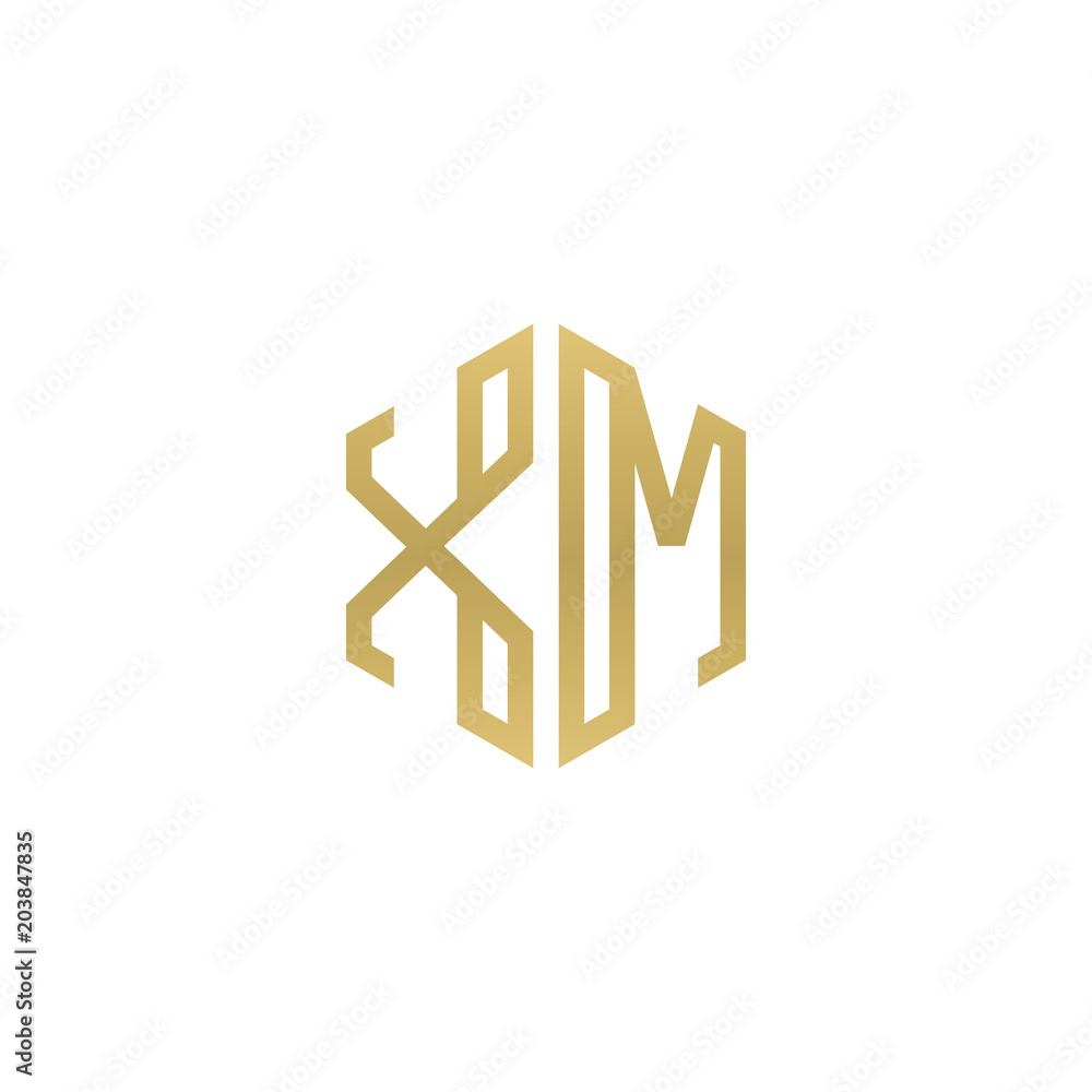 Initial letter XM, minimalist line art hexagon shape logo, gold color Initial letter XM, minimalist line art hexagon shape logo, gold color