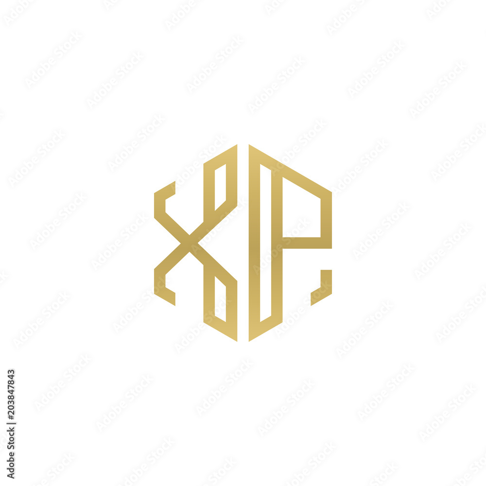 Initial letter XP, minimalist line art hexagon shape logo, gold color Initial letter XP, minimalist line art hexagon shape logo, gold color