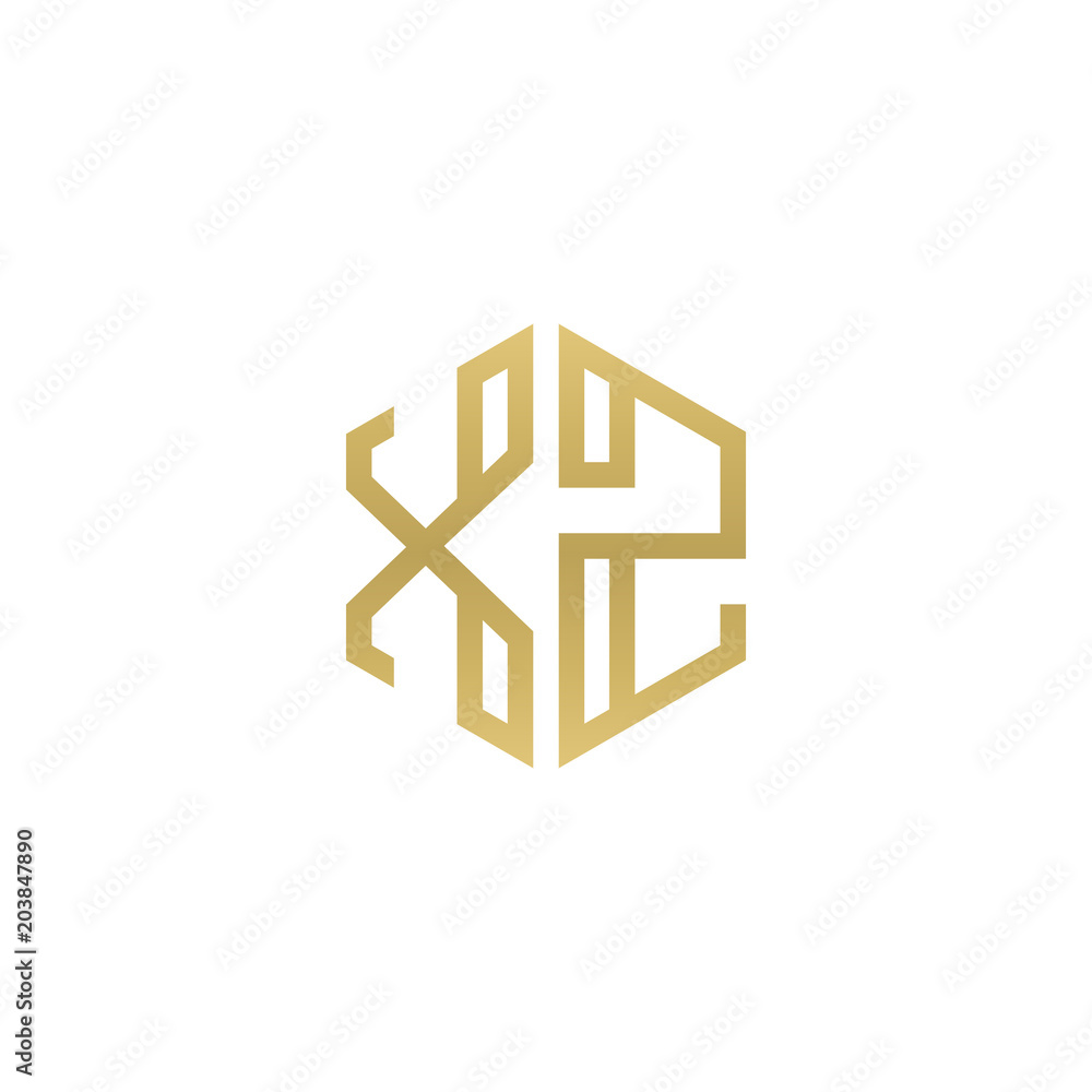 Initial letter XZ, minimalist line art hexagon shape logo, gold color Initial letter XZ, minimalist line art hexagon shape logo, gold color