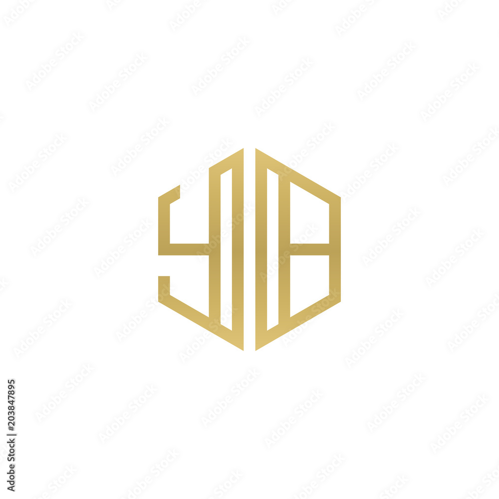 Initial letter YB, minimalist line art hexagon shape logo, gold color Initial letter YB, minimalist line art hexagon shape logo, gold color