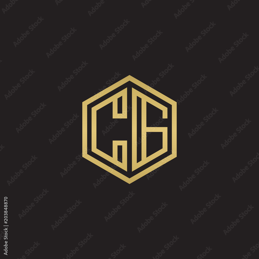 Initial letter CG, minimalist line art hexagon shape logo, gold color on black background Initial letter CG, minimalist line art hexagon shape logo, gold color on black background