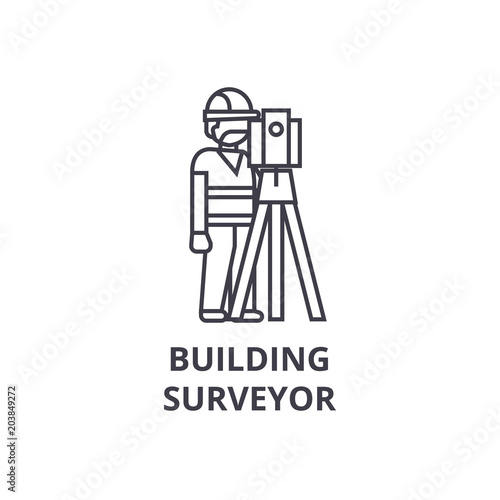 building surveyor vector line icon, sign, illustration on white background, editable strokes