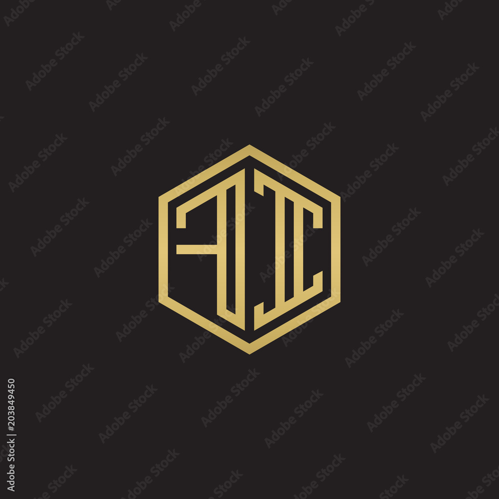 Initial letter FI, minimalist line art hexagon shape logo, gold color on black background Initial letter FI, minimalist line art hexagon shape logo, gold color on black background