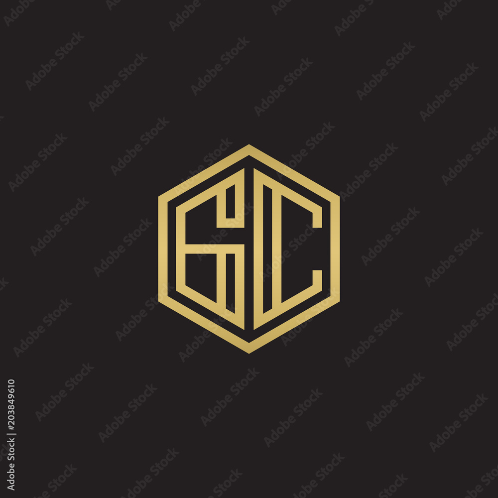 Initial letter GC, minimalist line art hexagon shape logo, gold color on black background Initial letter GC, minimalist line art hexagon shape logo, gold color on black background