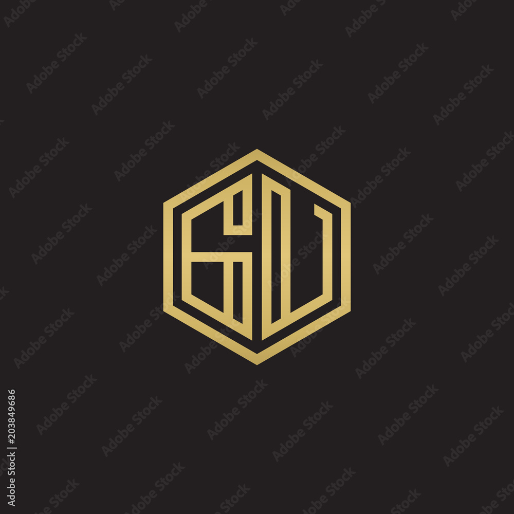 Initial letter GU, minimalist line art hexagon shape logo, gold color on black background Initial letter GU, minimalist line art hexagon shape logo, gold color on black background
